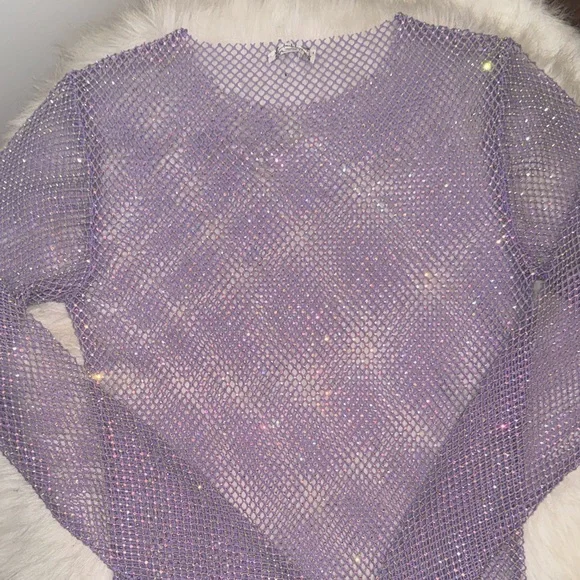 Free People Lilac Crystal Mesh Top - Picture 7 of 9